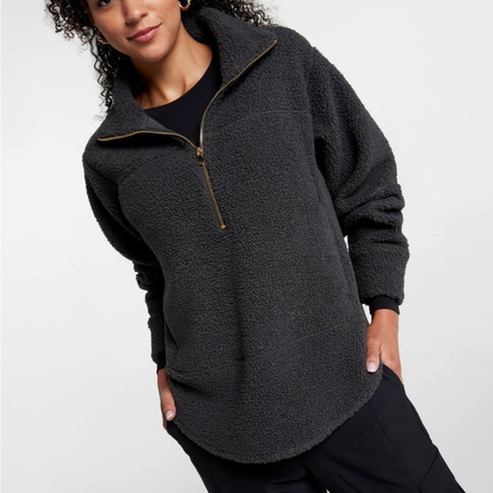 CALIA Cozy Seamed Sherpa 1/2 Zip Pullover Fleece Top